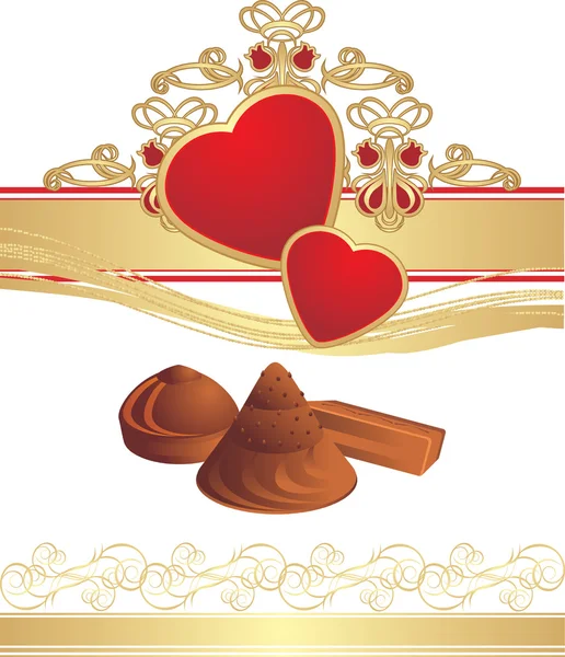 Caramelos y corazones en el ornamento — Vector de stock