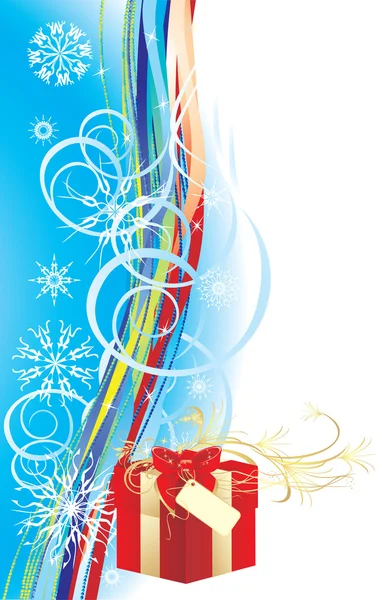 Boîte décorative avec arc et flocons de neige — Image vectorielle