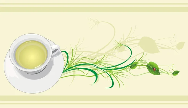 Cup with tea, sprig and ladybird — Stock Vector