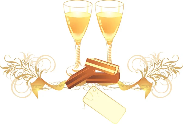 Dulces y copas con champán — Vector de stock