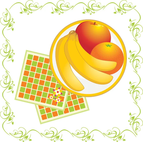 Serviettes et plat aux fruits — Image vectorielle