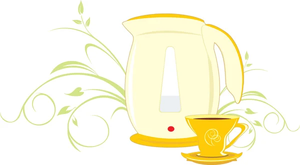 Elektrische Teekanne und Tasse — Stockvektor