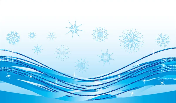 Błękitne fale i płatki śniegu. transparent — Wektor stockowy