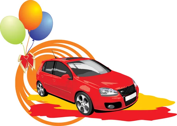 Rode auto met kleurrijke ballen — Stockvector