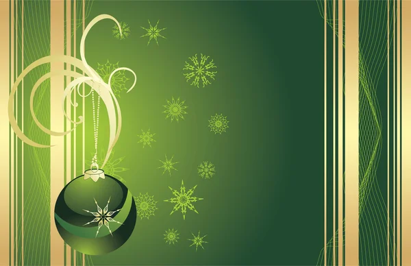 Palla di Natale verde con fiocchi di neve — Vettoriale Stock