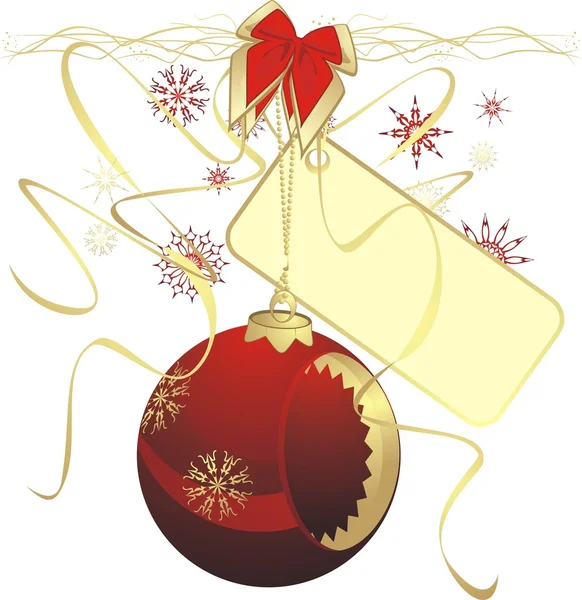Červená vánoční koule s nálepkou — Stockový vektor