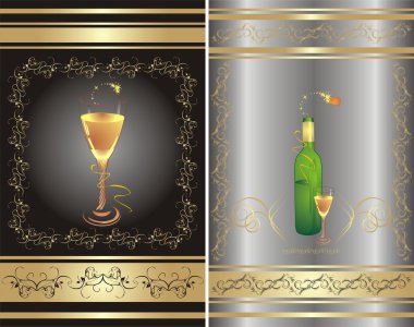 Glass and bottle. Two backgrounds clipart
