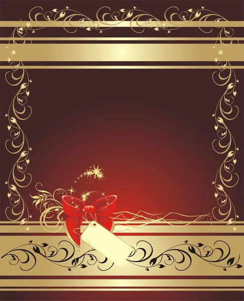 Schleife am goldenen Band mit Ornament — Stockvektor