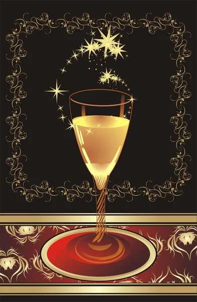 Glass with champagne. Card — Stock Vector