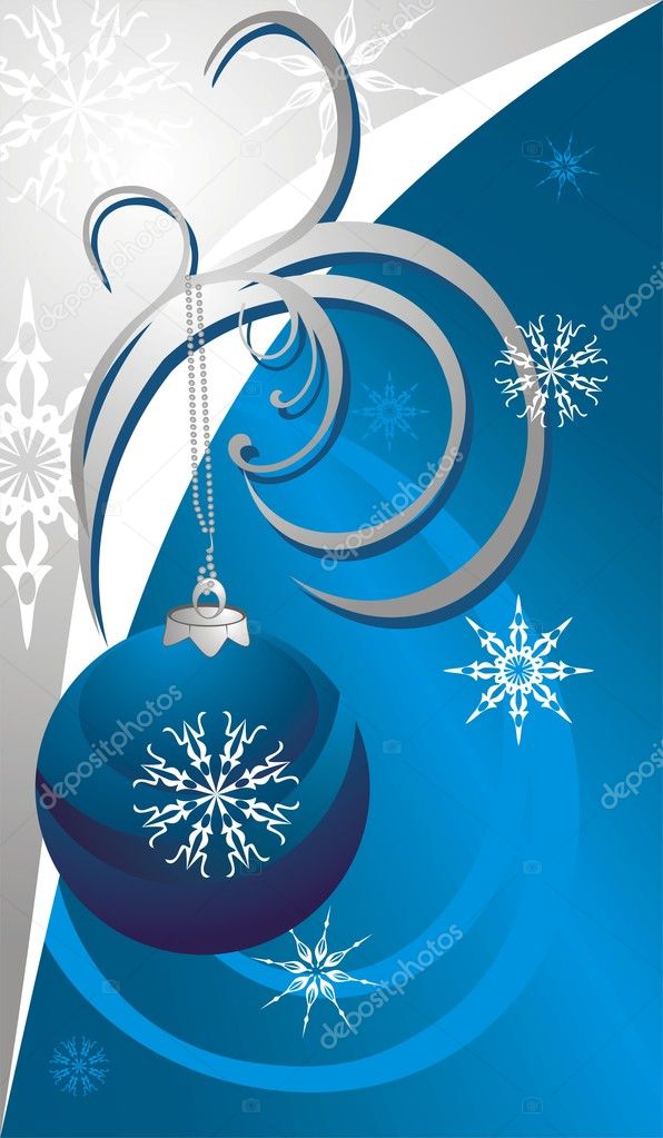 Christmas ball and snowflakes. Card