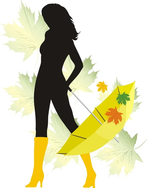 Silhouette of girl with umbrella — Stock Vector