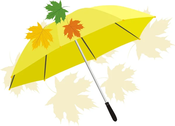 Paraplu en esdoorn bladeren — Stockvector