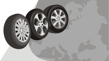 Wheels of cars on the background of card clipart