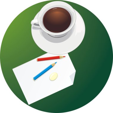 Cup and paper with pencils clipart