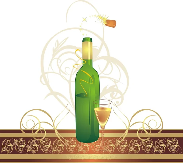 Glass and bottle with decorative ribbon — Stock Vector
