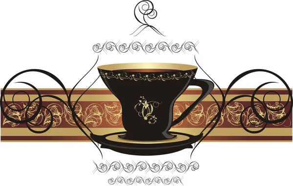 Dekoratif kurdele ve kahve Kupası — Stok Vektör