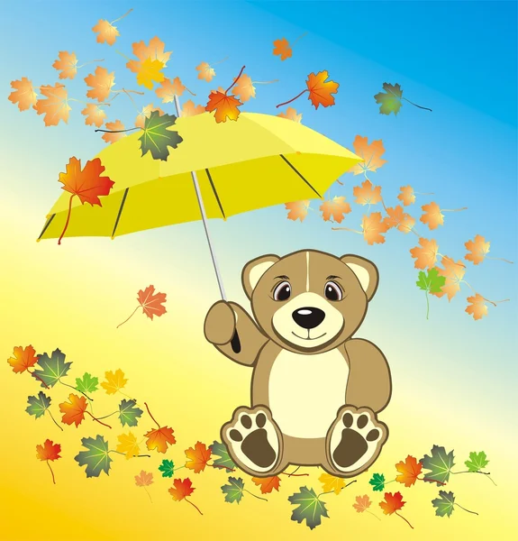 Bruin met paraplu. herfst samenstelling — Stockvector