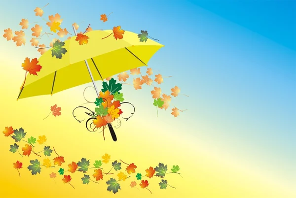 Guarda-chuva e folhas varicolored — Vetor de Stock