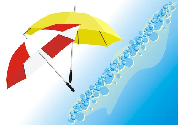 Two umbrellas and wave — Stock Vector