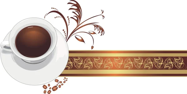 Cup with coffee on the decorative ribbon — Stock Vector