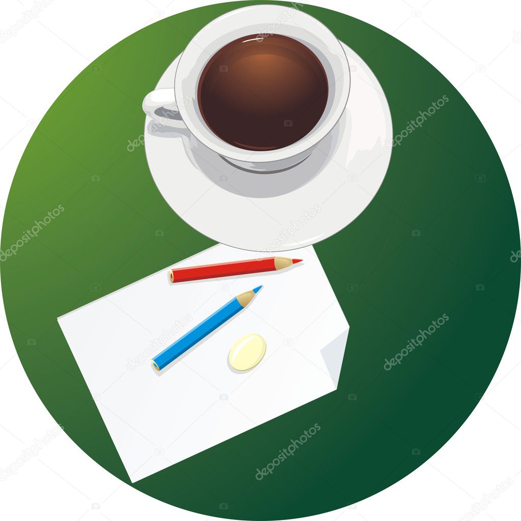 Cup and paper with pencils