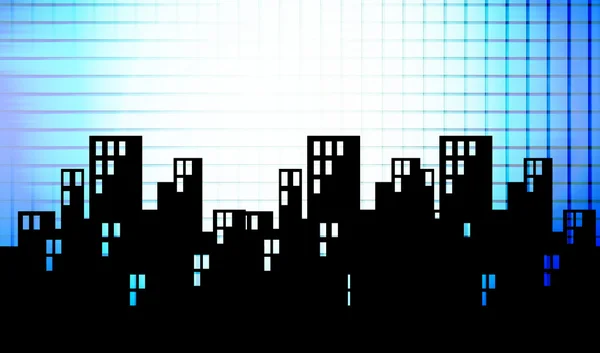 動的背景色が青い建物の都市のシルエット — ストック写真