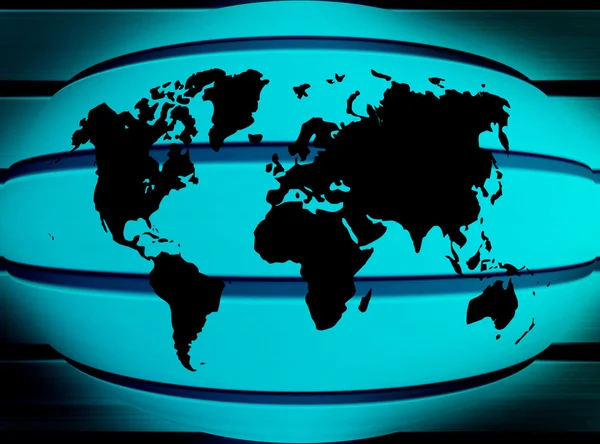 Silhueta Mapa Universal Sobre Fundo Azul Ilustração — Fotografia de Stock