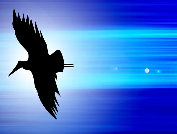 Czarny Ptak Latający Niebieskim Tle Dynamiczne Streszczenie Ilustracja — Zdjęcie stockowe