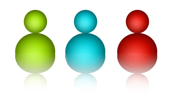三人的绿色 蓝色和红色的插图 — 图库照片