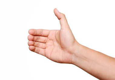Hand holding an object on white background, Space to insert object clipart