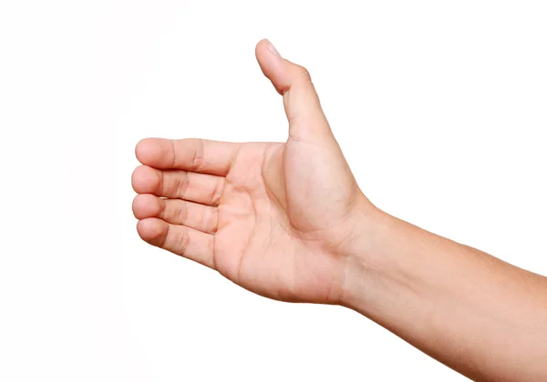 Χέρι Που Κρατά Ένα Αντικείμενο Άσπρο Φόντο Χώρος Για Εισαχθούν — Φωτογραφία Αρχείου