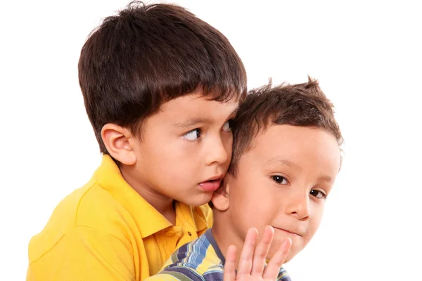 Crianças Amontoadas Olhando Para Direções Diferentes Com Uma Mão Sinal — Fotografia de Stock