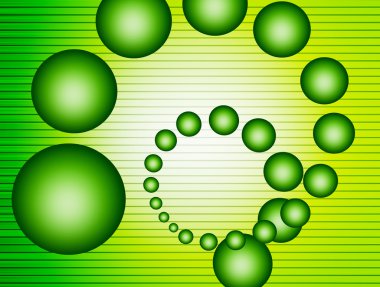 spheres on green dynamic background. abstract illustration clipart