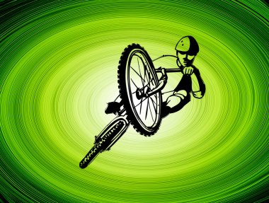 man on bike jumpping on green abstract background clipart