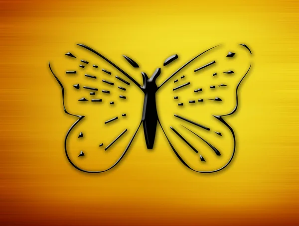 Schmetterling Silhouette Auf Gelbem Hintergrund Mit Lichteffekten — Stockfoto