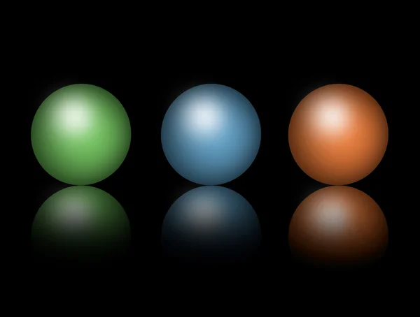 Esferas Verde Azul Vermelho Sobre Fundo Preto — Fotografia de Stock