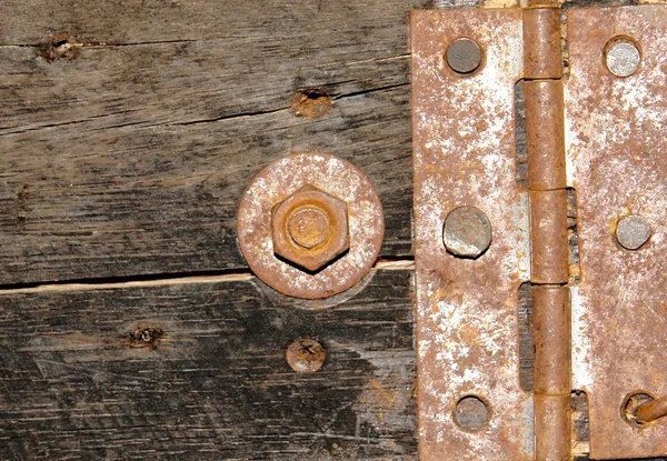 Braun Holz Und Alte Textur Mit Oxidiertem Metall — Stockfoto