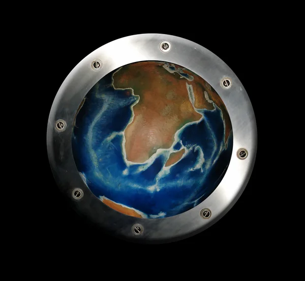 Earth Chrome Frame Black Background — Stock Photo, Image