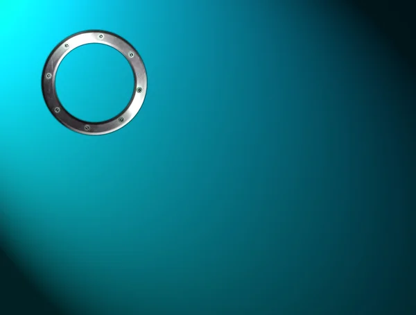 円形の金属オブジェクトと光の効果と青色の背景 — ストック写真