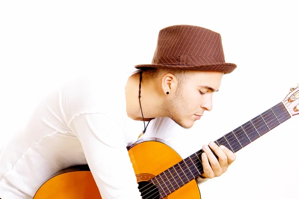 Artist Hat Guitar White Background — Stock Photo, Image