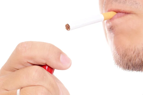 Mann Mit Zigarette Auf Weißem Hintergrund Isoliertes Bild — Stockfoto