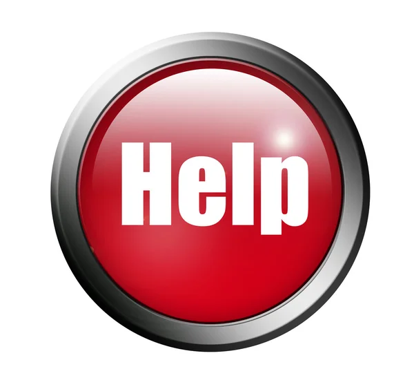 Botón Rojo Para Obtener Ayuda Con Acabado Cromado Sobre Fondo —  Fotos de Stock