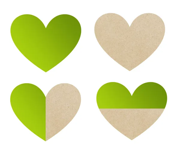 白い背景の上の緑と茶色の心 — ストック写真
