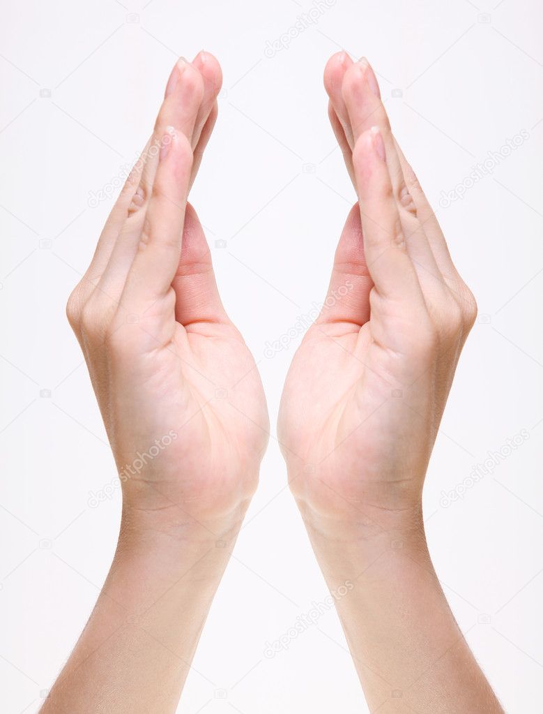 Woman hands over white background. Isolated image