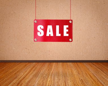 Beige wall wooden floor with a red sign of sale clipart