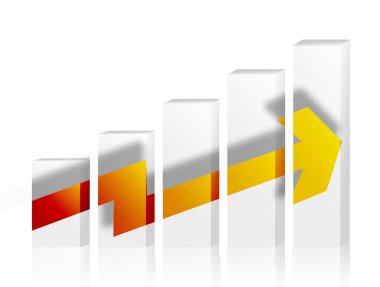 gri grafik üzerinde büyüme turuncu ve sarı ok