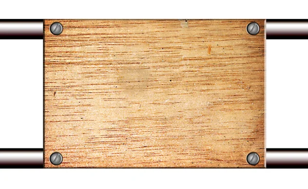 Holzoberfläche Auf Chromrohren Weißer Und Leerer Hintergrund — Stockfoto