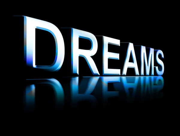 Sonhos Palavra Com Efeitos Azuis Sobre Fundo Preto — Fotografia de Stock