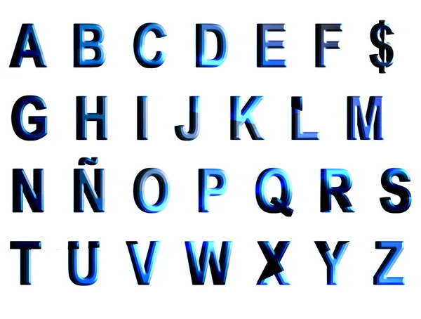 Alfabeto Azul Sobre Fondo Blanco Ilustración Moderna —  Fotos de Stock