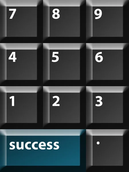 数字键盘与蓝色键与成功字 — 图库照片